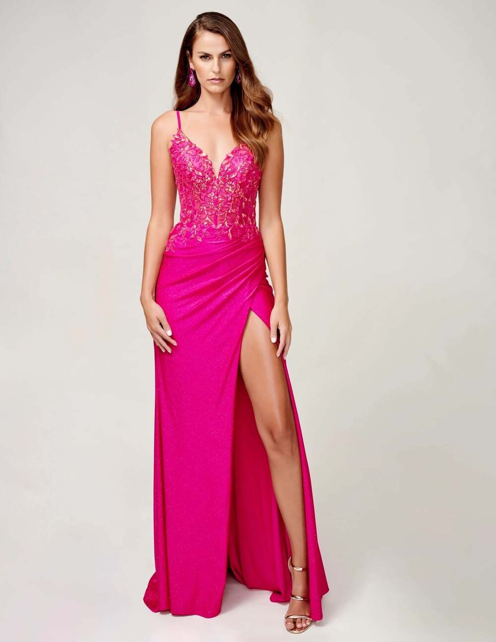 Nina Canacci size 8 Style 3260 Embellished Hot Pink Floor Length Evening Gown